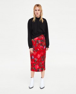 czerwona ołówkowa spódnica w kwiaty - Zara