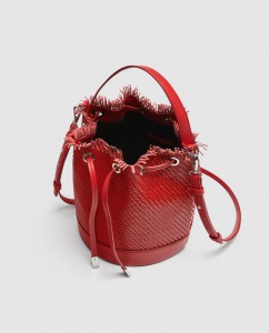 czerwona torba typu worek z plecionką - zara 